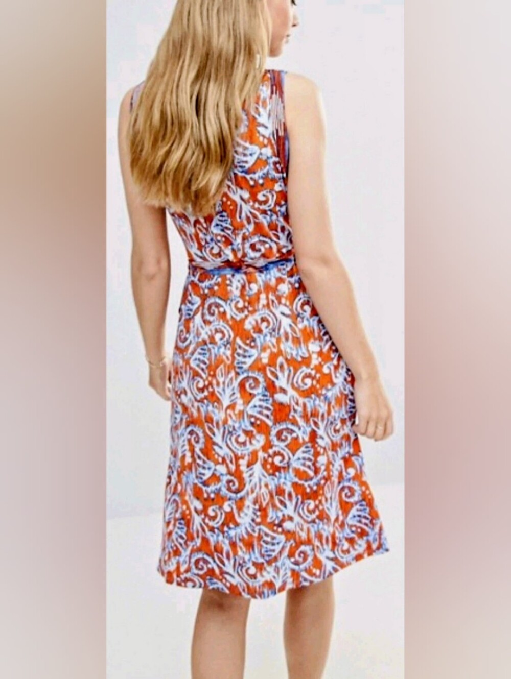 BCBG Max Azria Orange Blue Ikat Print Hallee Wrap Dress Size XS - Picture 3 of 12